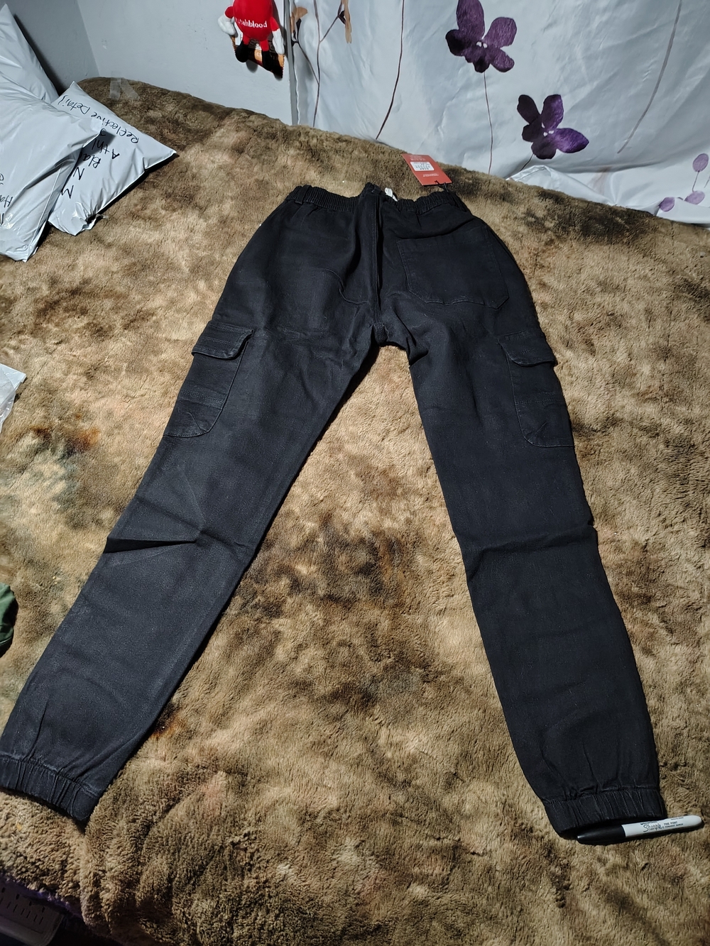 Men's Black Cargo Jogger Pants - Elastic Waist